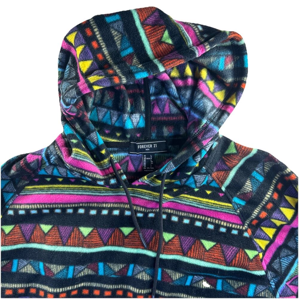 Men's Forever 21 Fleece Pullover Hoodie Aztec Print Size Large Multicolor - Picture 3 of 8
